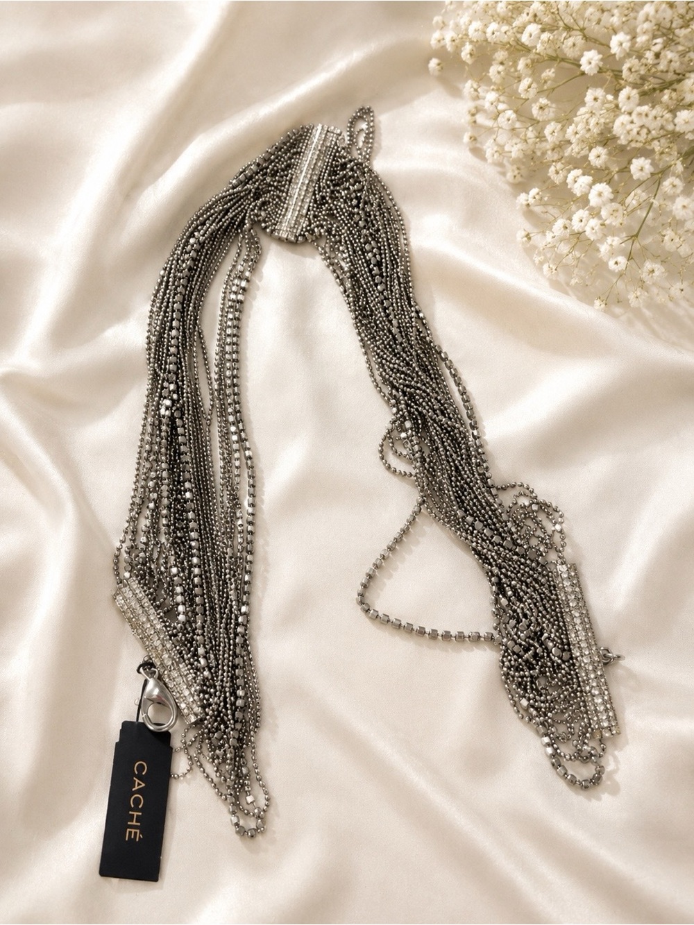 Cache Silver Multi-Strand Beaded Necklace
